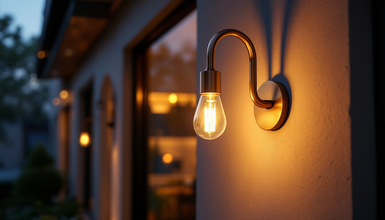 A photograph of a beautifully designed bronze gooseneck sconce mounted on an exterior wall