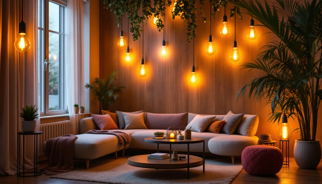 A photograph of a beautifully designed interior space that showcases various innovative lightbulb designs
