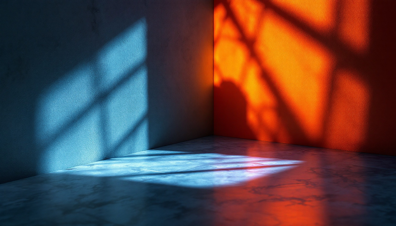 A photograph of a creatively lit scene that showcases the interplay of light and shadow