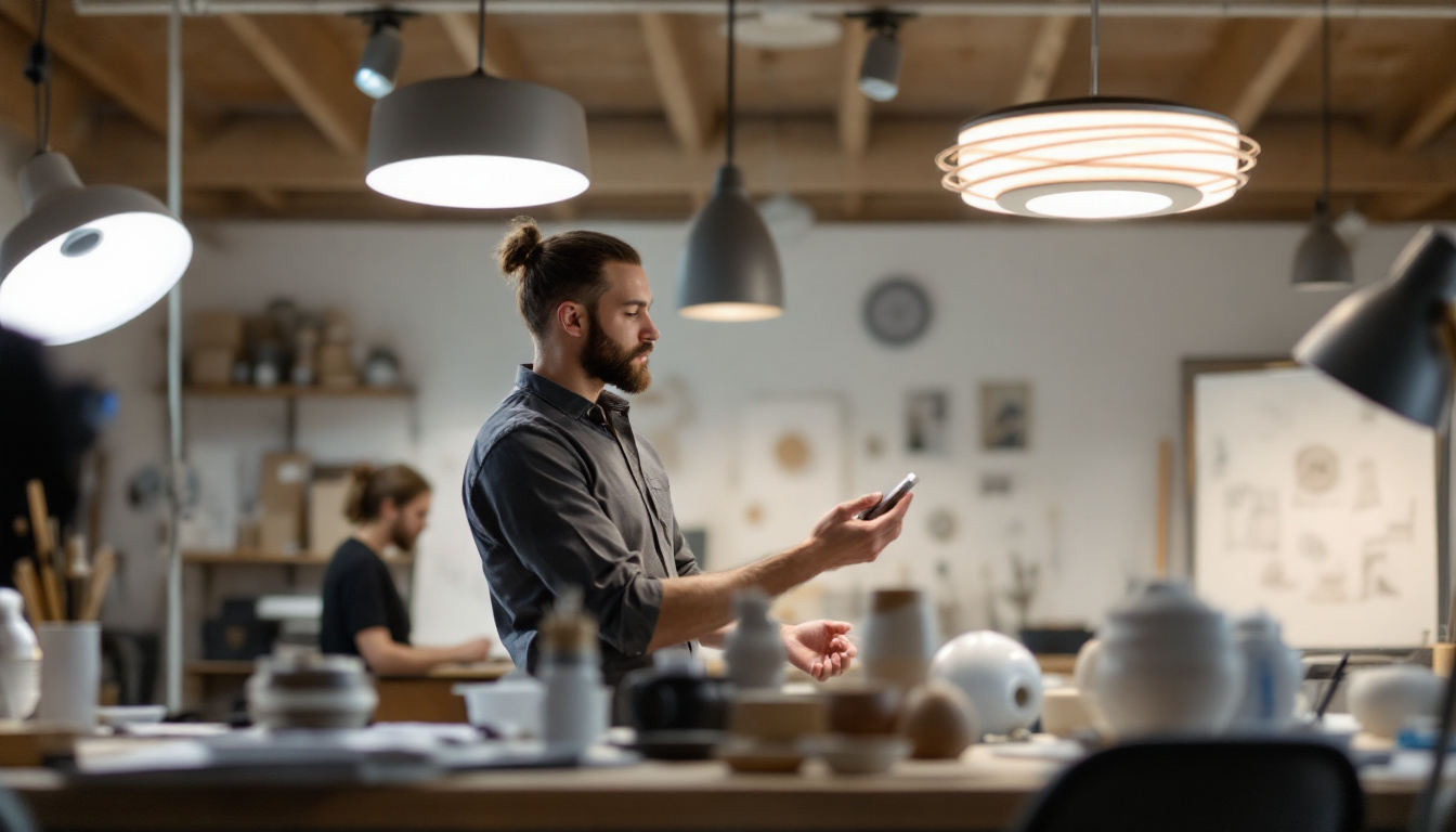 A photograph of a designer in a well-lit workshop