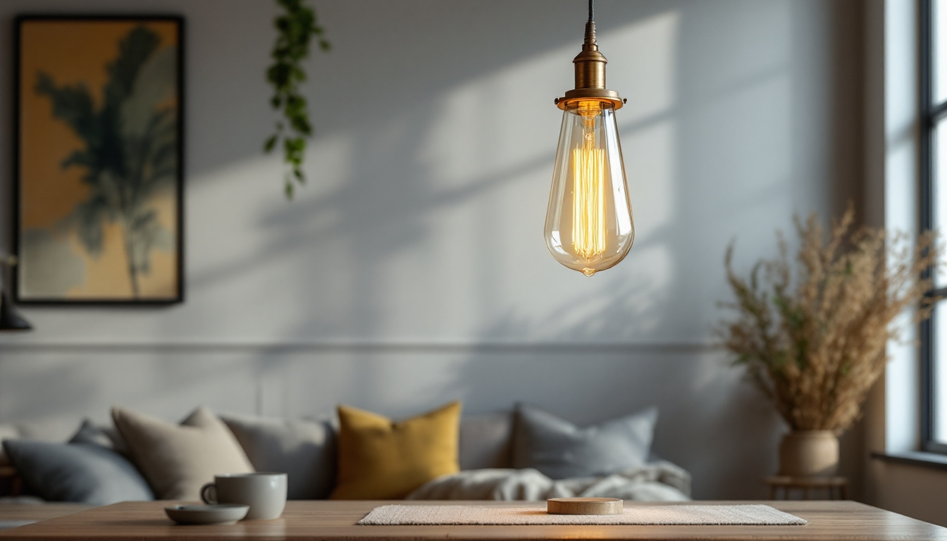 A photograph of a beautifully designed industrial hanging lamp in a stylishly decorated space