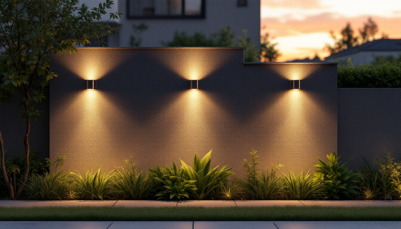 A photograph of a beautifully illuminated outdoor wall with strategically placed lighting fixtures that highlight both the aesthetic appeal and functionality