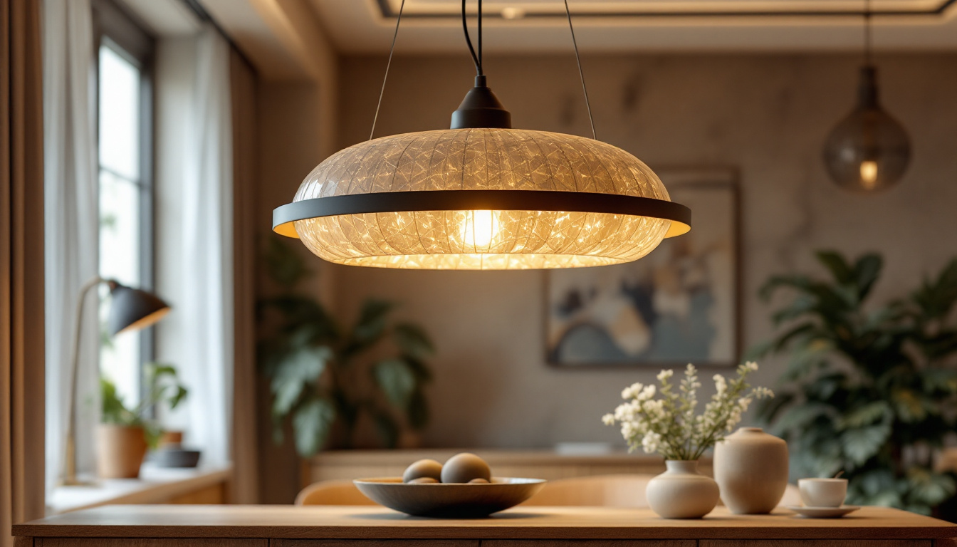 A photograph of a beautifully designed large pendant light in a stylish interior setting