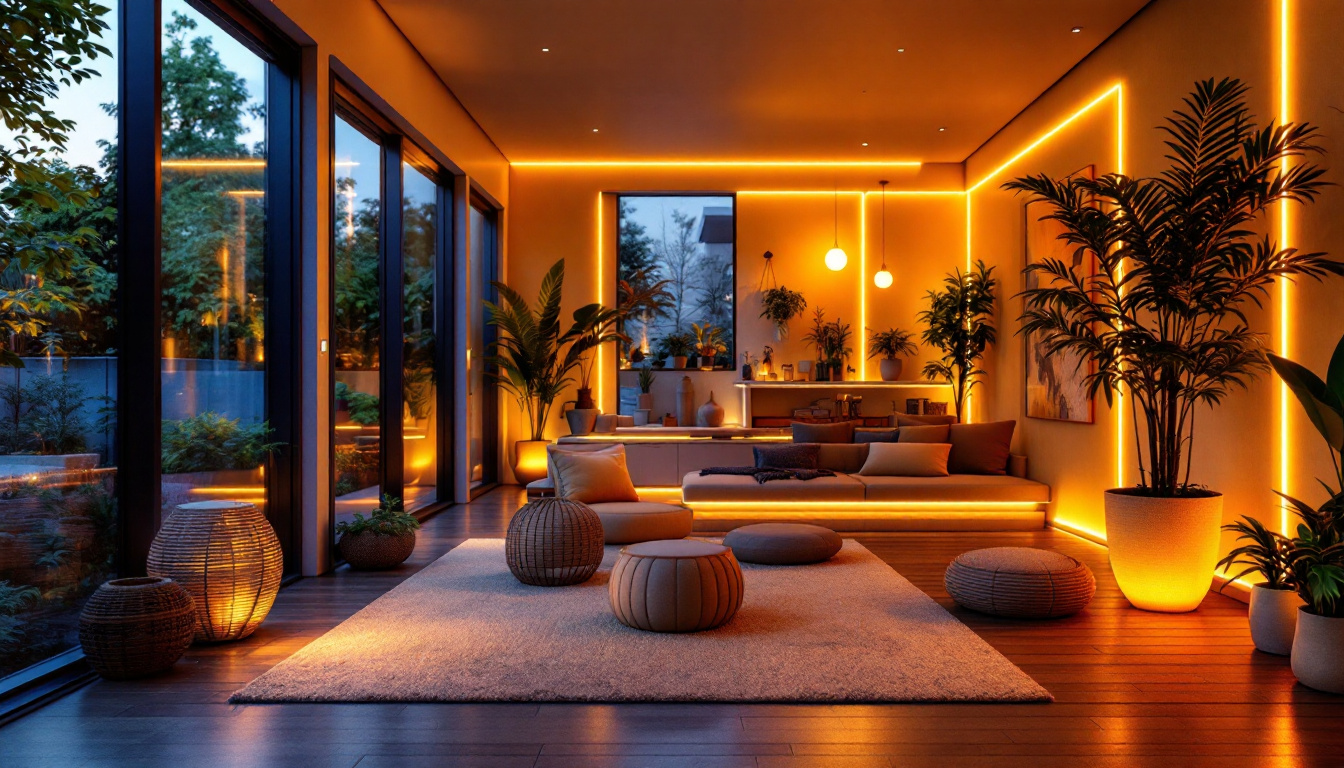 A photograph of a beautifully lit indoor or outdoor space showcasing vibrant led strip lighting