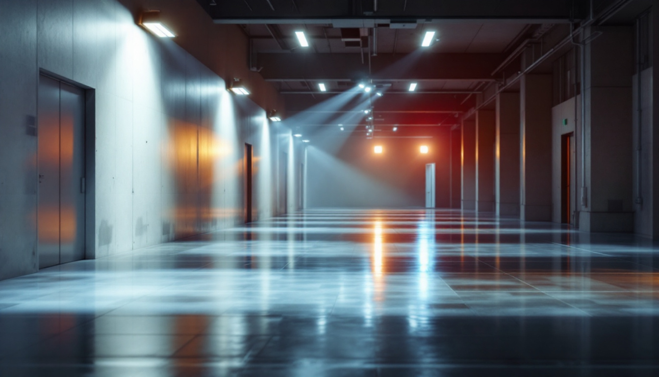 A photograph of a well-lit indoor space featuring led emergency lighting in action