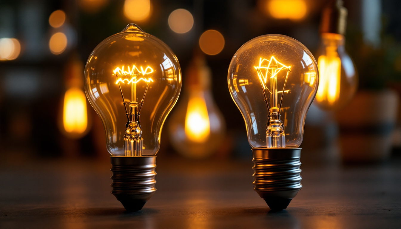 A photograph of a close-up shot of vintage and modern light bulb prototypes displayed together