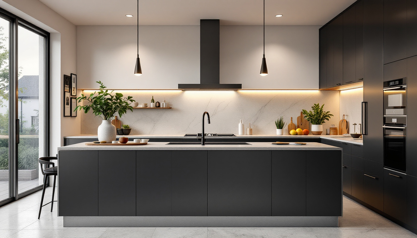 A photograph of a modern kitchen featuring stylish island lighting that highlights energy-efficient fixtures