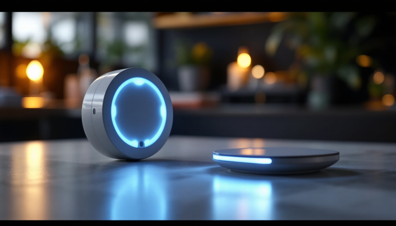 A photograph of capture a photograph of a sleek illuminated wave sensor in a modern setting