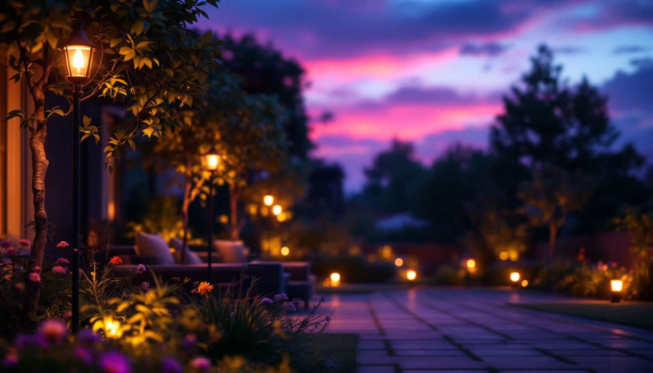 A photograph of a beautifully illuminated outdoor space at dusk