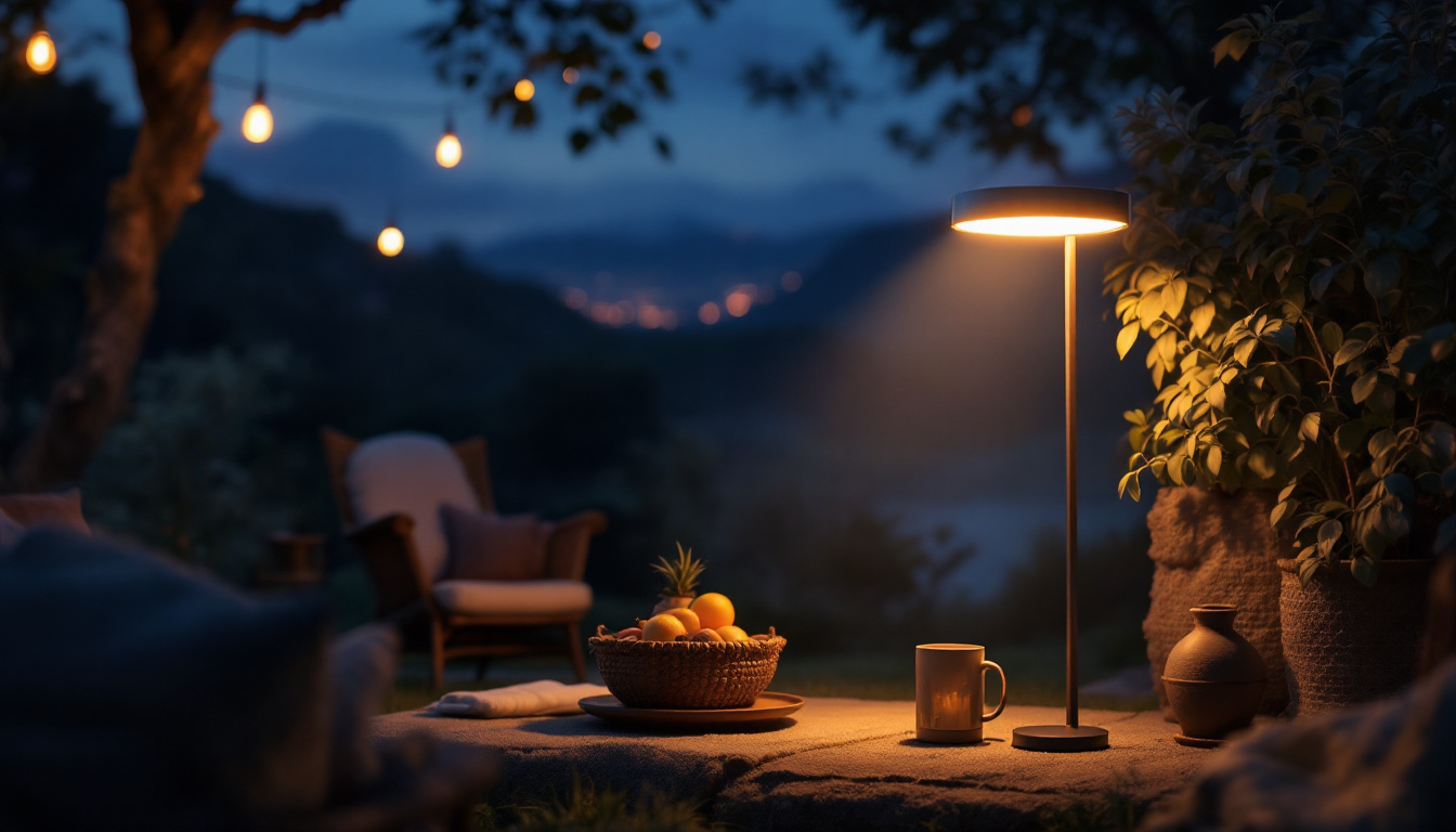 A photograph of a beautifully lit outdoor scene at dusk