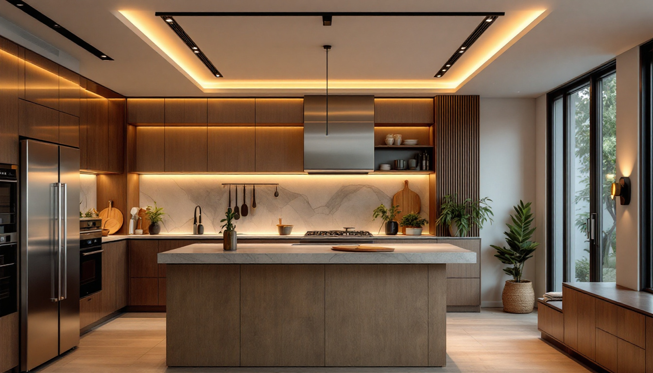 A photograph of a modern kitchen featuring sleek
