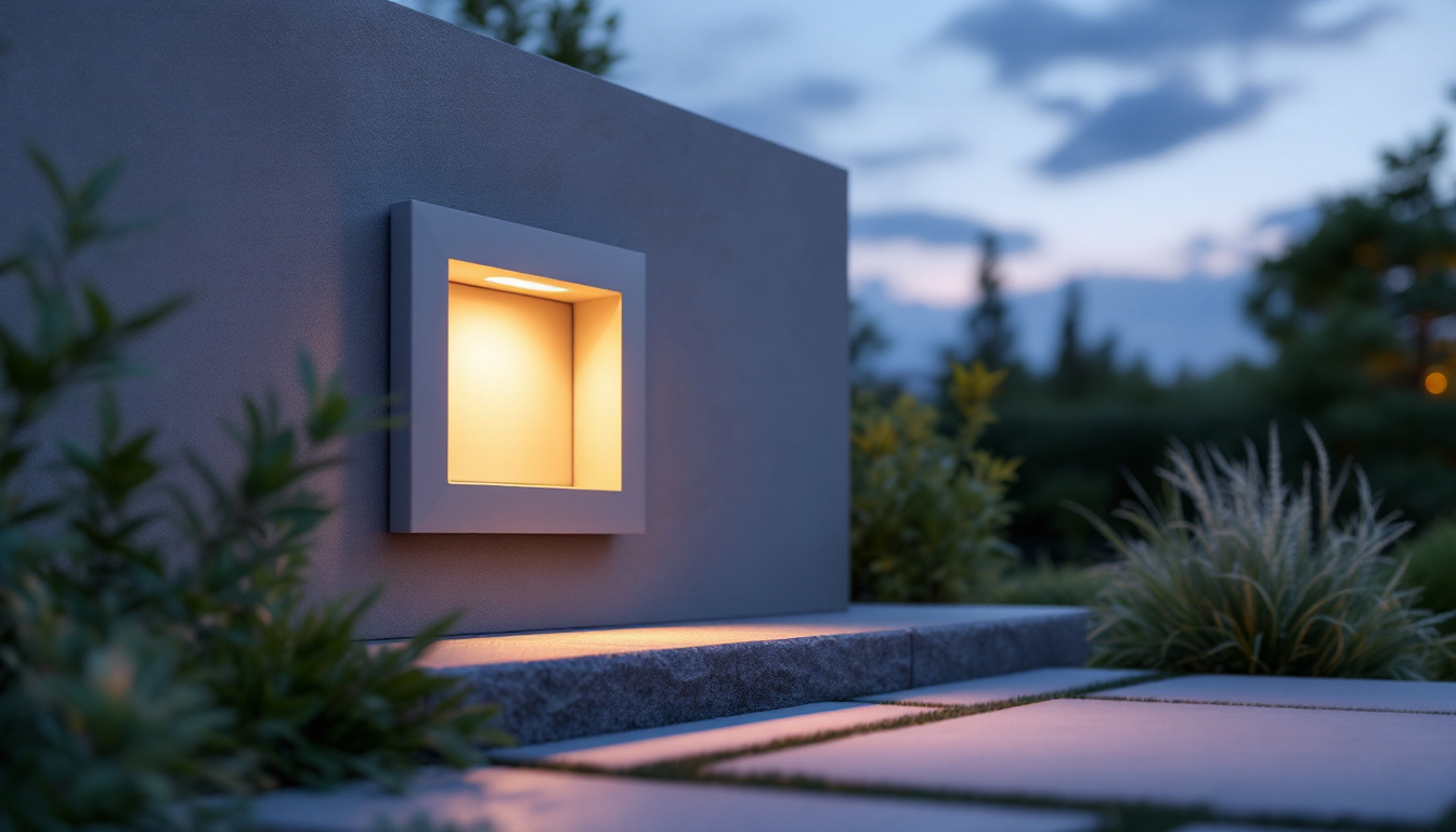 A photograph of a beautifully designed outdoor recessed fixture installed in a landscaped setting