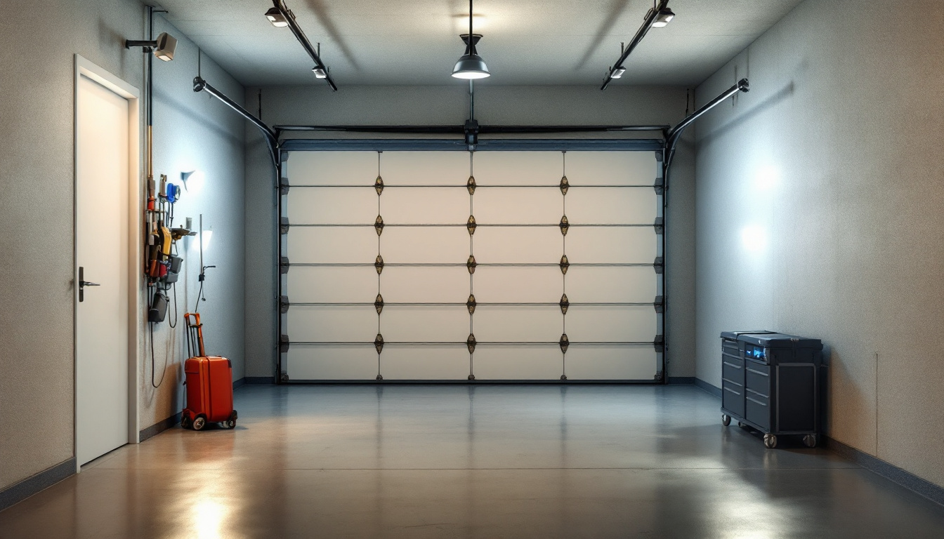 A photograph of a well-lit garage showcasing a variety of led garage lights