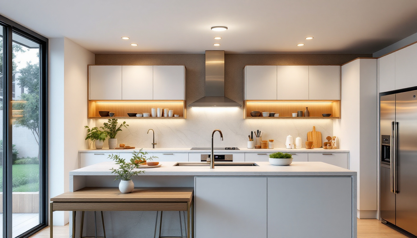 A photograph of a beautifully designed kitchen featuring stylish flush mount ceiling lights that enhance the space's ambiance and functionality