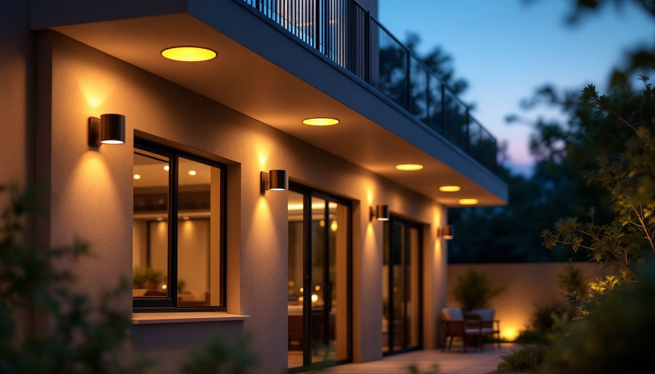 A photograph of a beautifully designed outdoor space featuring stylish exterior ceiling light fixtures that illuminate the area