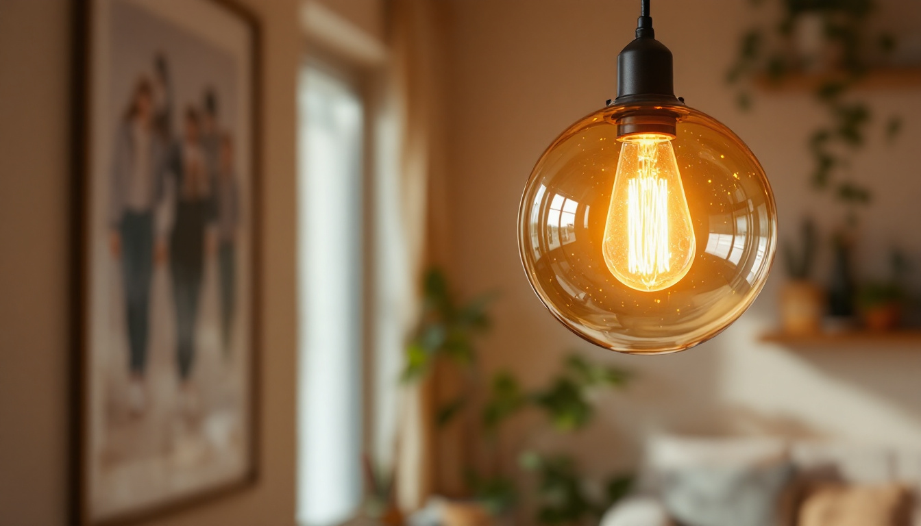 A photograph of a stylish and creatively designed pendant lamp hanging in a cozy