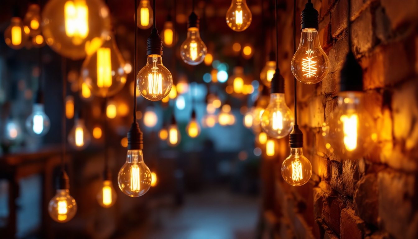 A photograph of a stylish and contemporary bulb cellar filled with an array of unique and colorful light bulbs