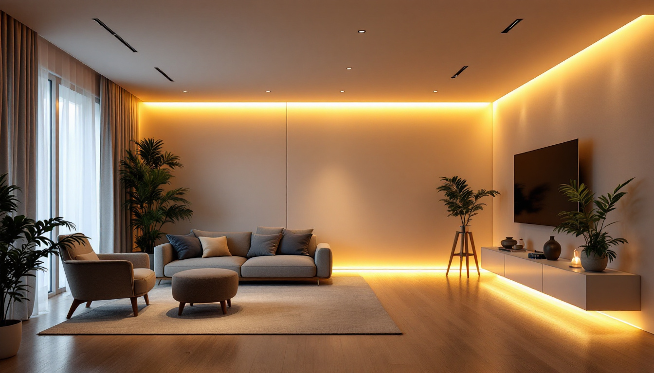 A photograph of a beautifully designed room featuring recessed lighting