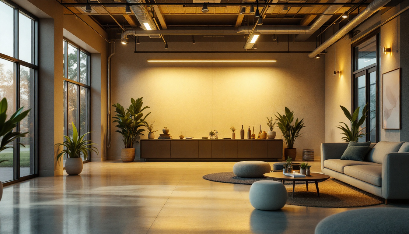 A photograph of a well-lit indoor space showcasing green emergency lighting in action