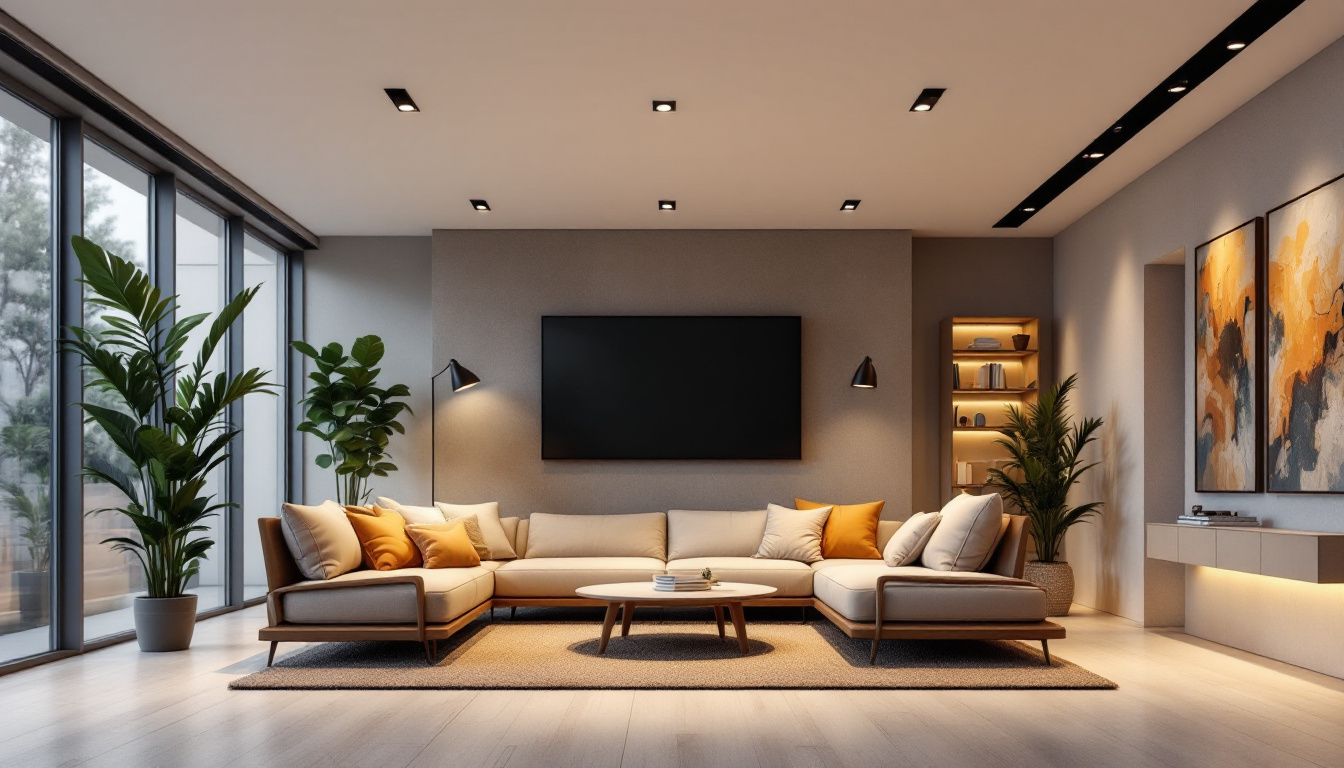 A photograph of a well-lit room featuring drop ceiling recessed lights