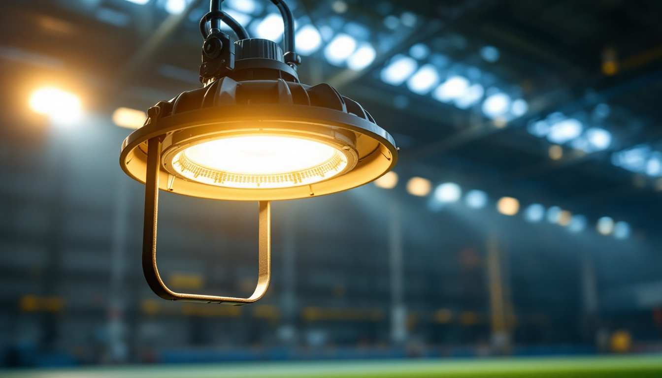 A photograph of a modern metal halide lamp in action
