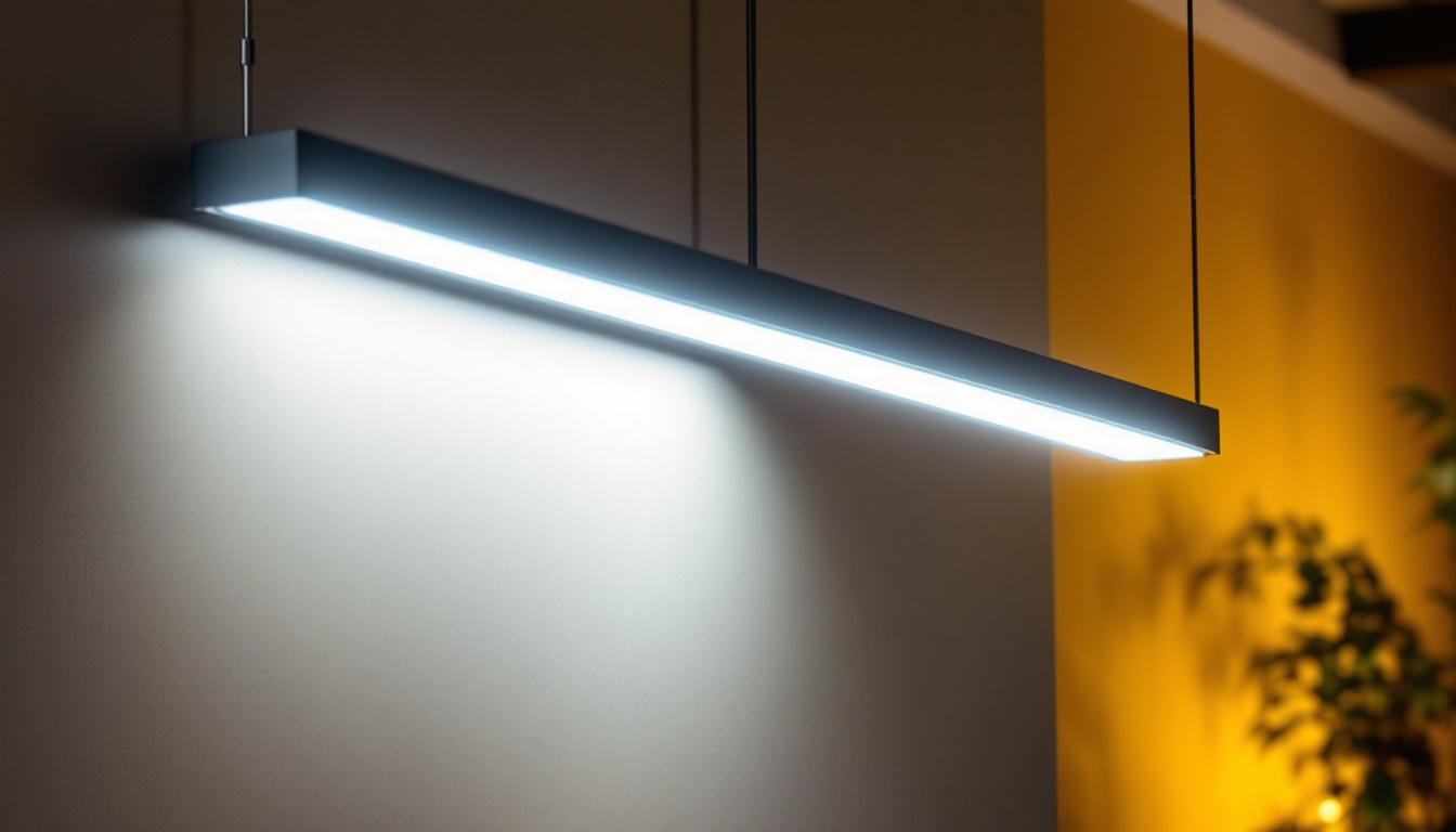 A photograph of a sleek 4ft led light fixture installed in a modern setting