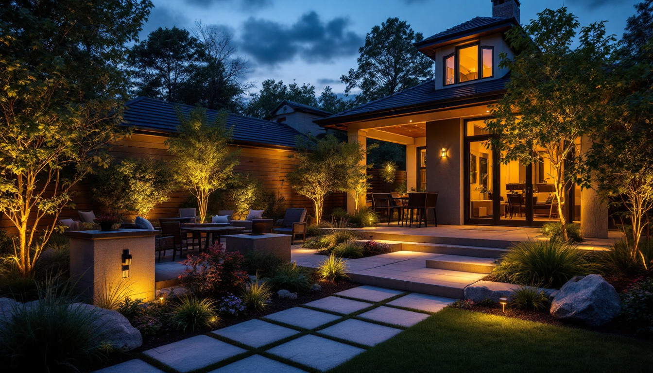 A photograph of a beautifully illuminated outdoor space at dusk