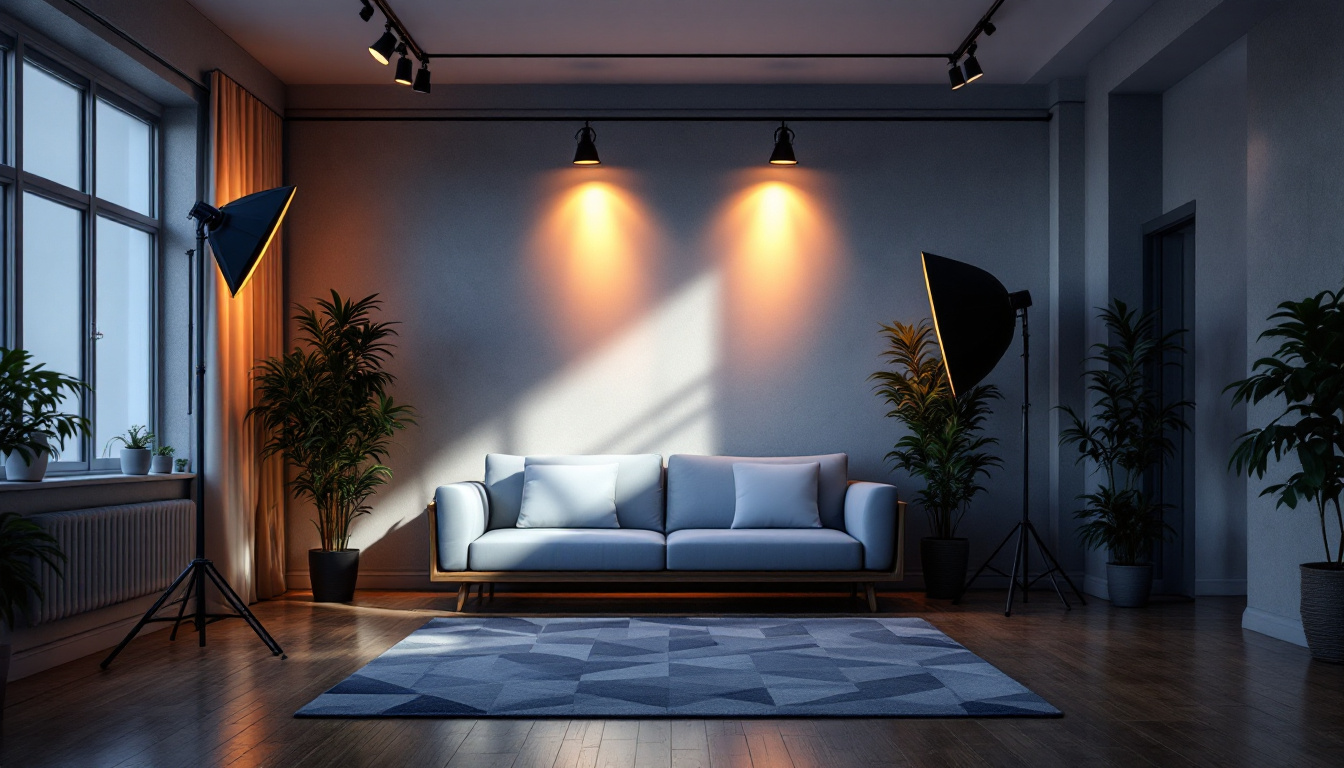 A photograph of a well-lit indoor space showcasing various lighting setups