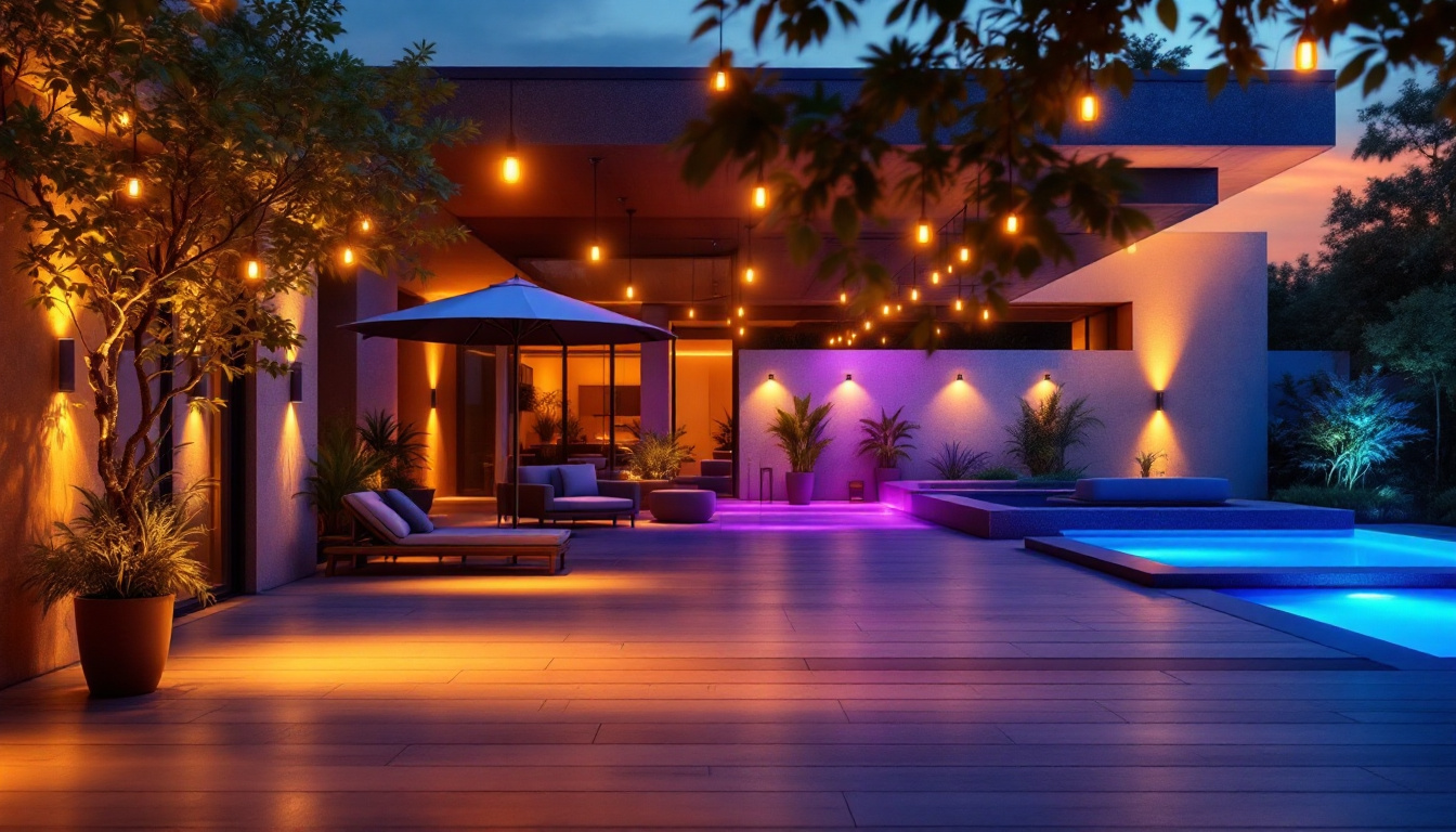 A photograph of a beautifully illuminated outdoor space at dusk