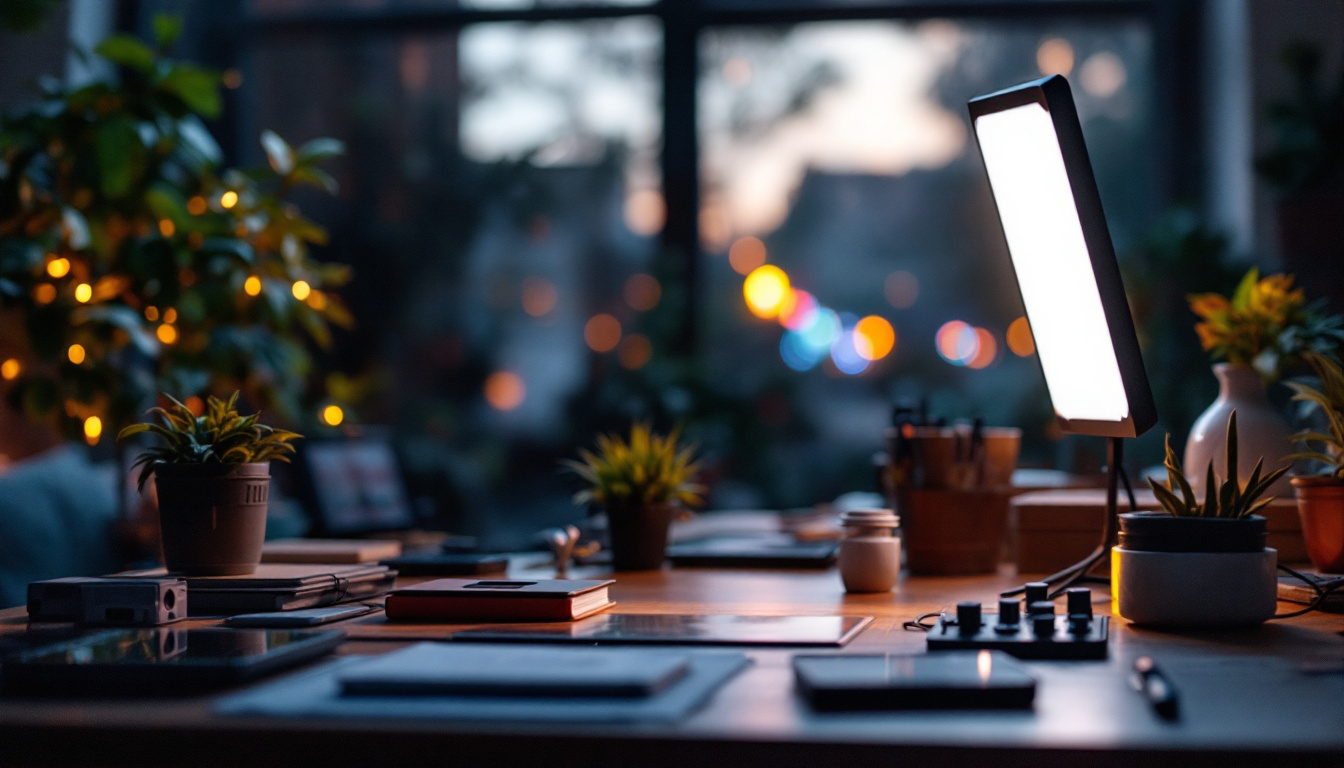 A photograph of a well-lit workspace or outdoor scene showcasing various 6-inch led lights in use