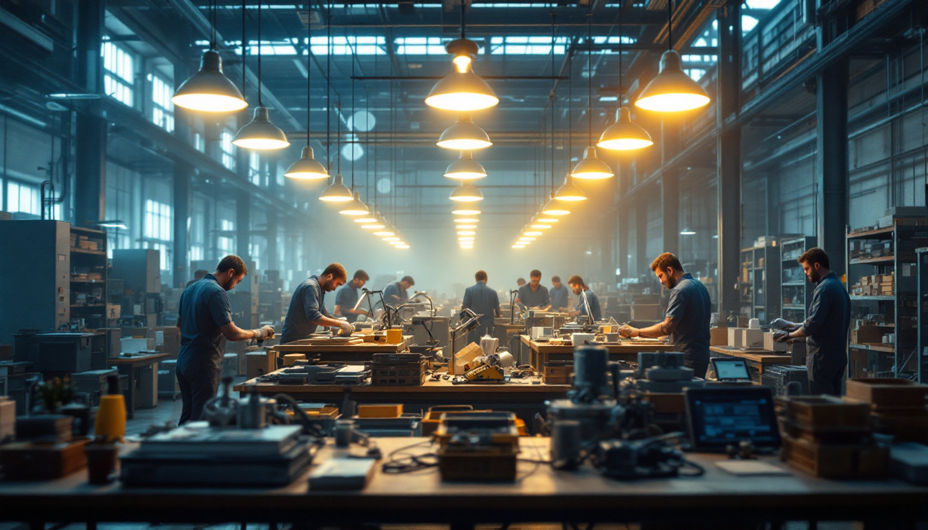 A photograph of a well-lit industrial workspace showcasing the versatility and efficiency of led lighting