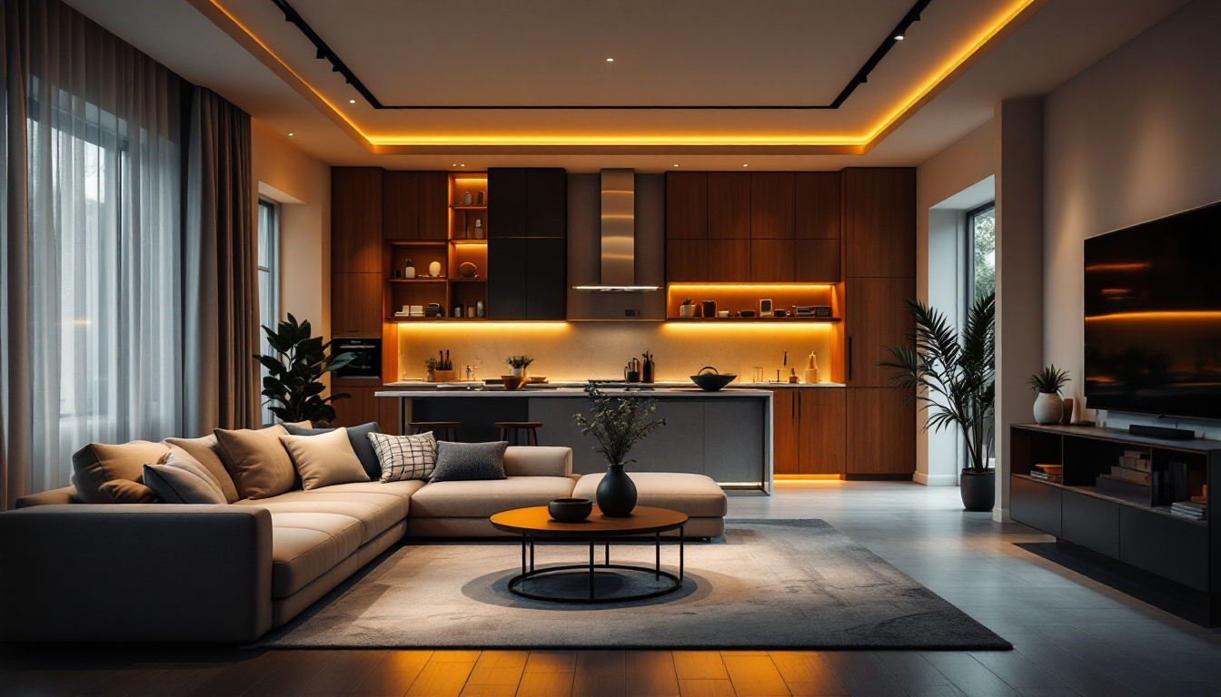 A photograph of a beautifully lit living space showcasing led recessed lights in action