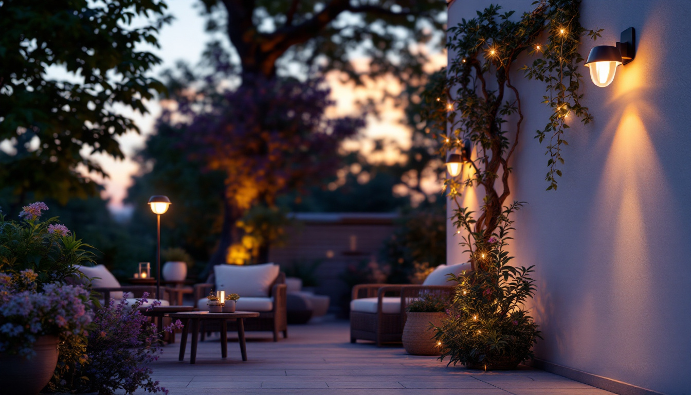 A photograph of a beautifully illuminated outdoor space at dusk