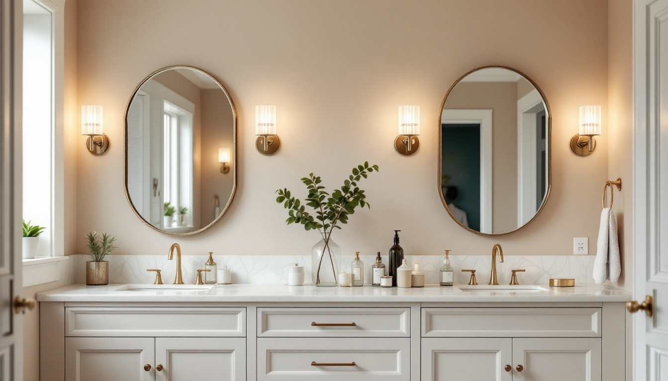 A photograph of a stylish bathroom featuring a variety of vanity lights that showcase both high-quality design and affordability