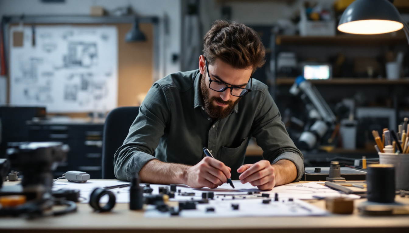 A photograph of a skilled engineer or designer working intently at a workstation