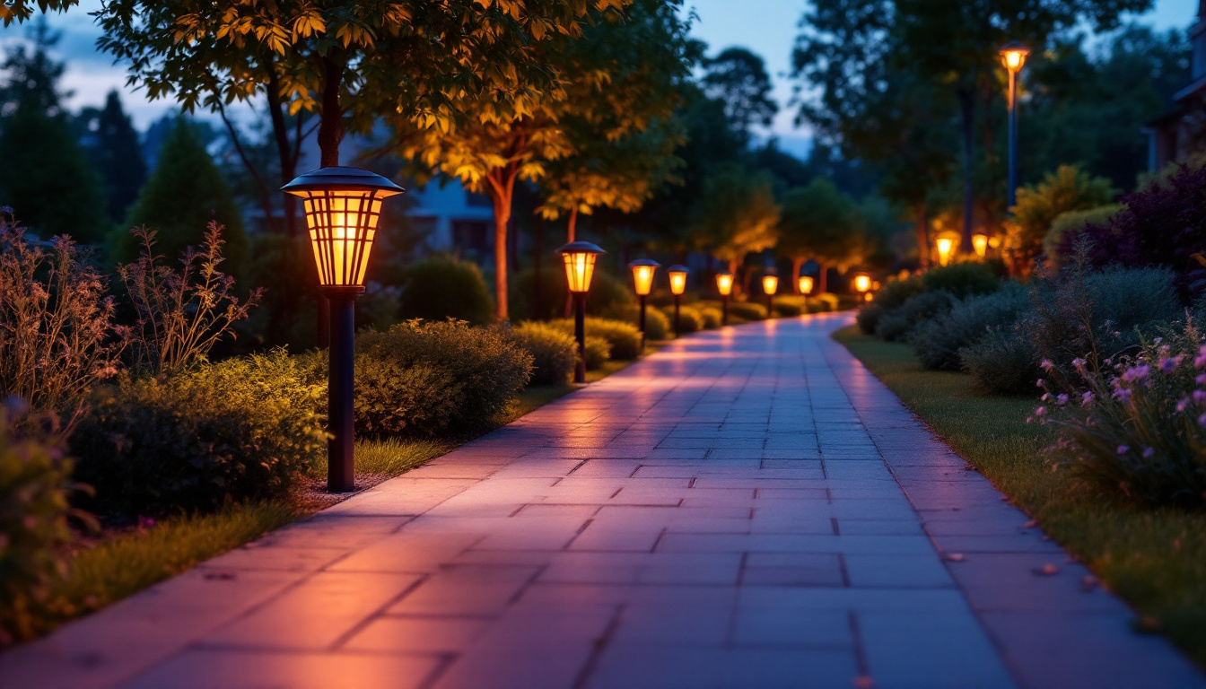 A photograph of a beautifully illuminated pathway at dusk