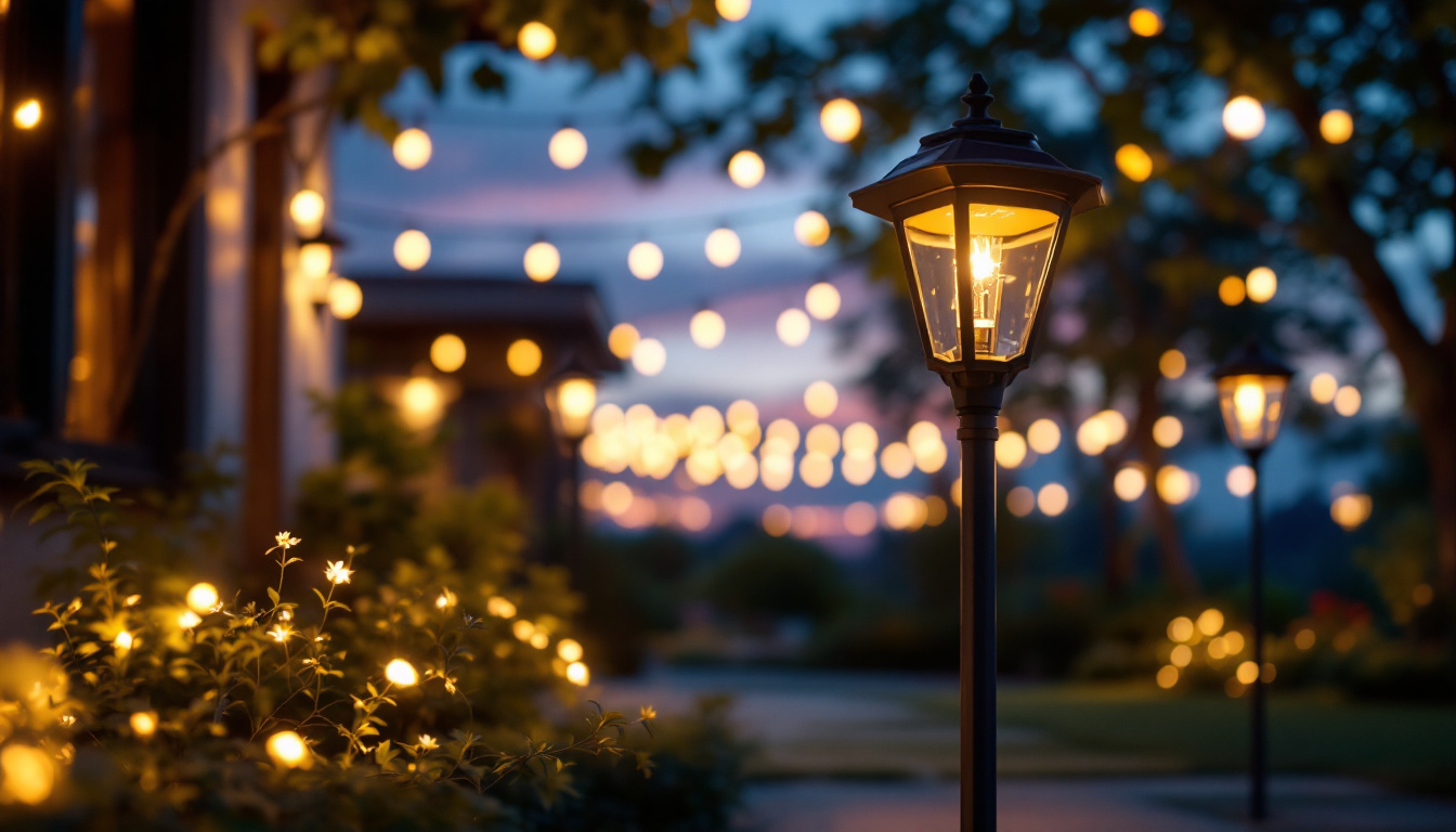 A photograph of capture a photograph of a beautifully illuminated outdoor space at dusk