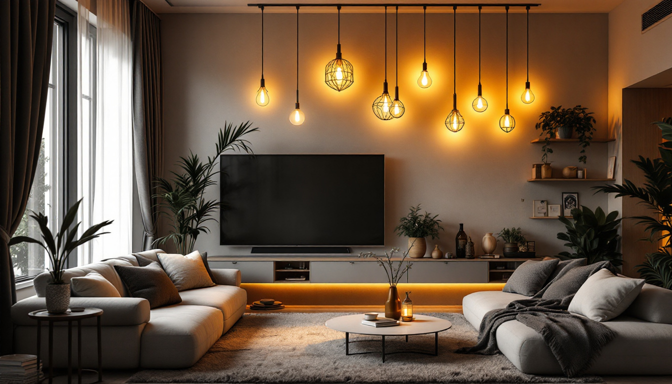 A photograph of a beautifully arranged living space featuring hanging led lights