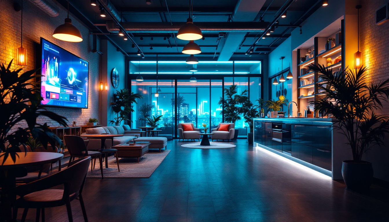 A photograph of a modern commercial space illuminated by innovative electric lighting solutions