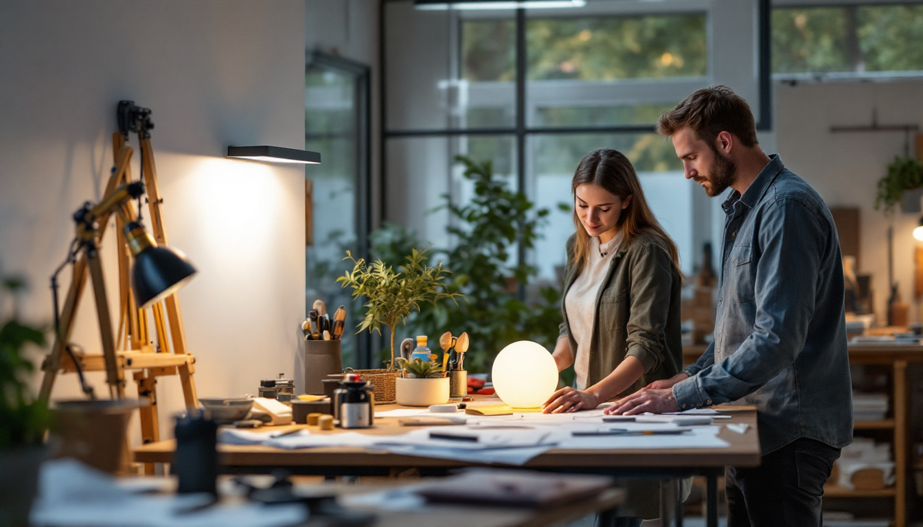 A photograph of a designer and engineer collaborating in a workshop
