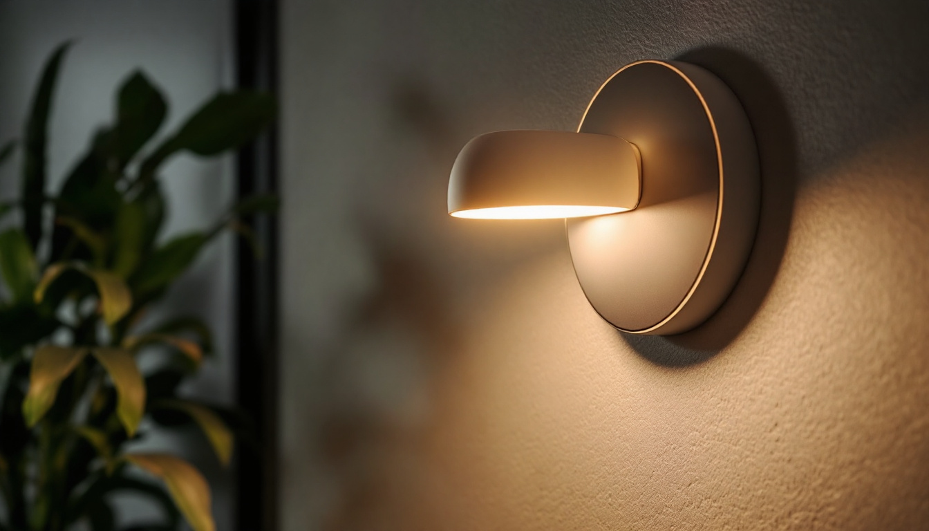 A photograph of a modern led lamp fixture in a stylish interior setting