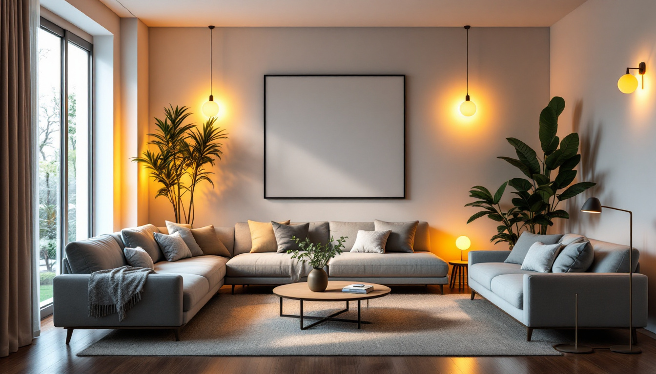 A photograph of a beautifully lit modern living space showcasing naturaled lighting fixtures