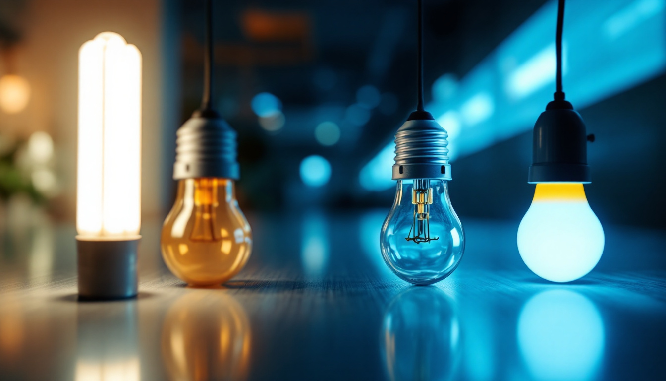 A photograph of a side-by-side comparison of t8 and t12 fluorescent bulbs illuminated in a visually appealing setting