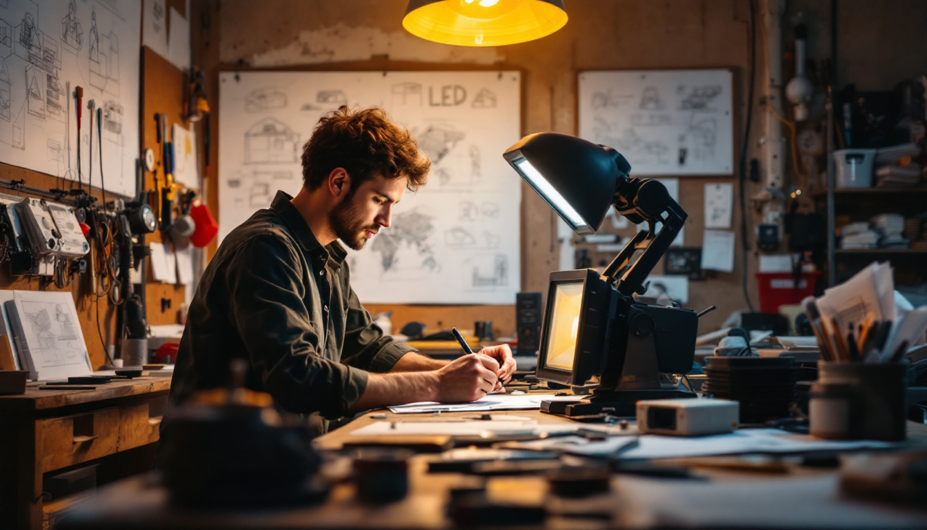 A photograph of a designer or engineer in a workshop setting