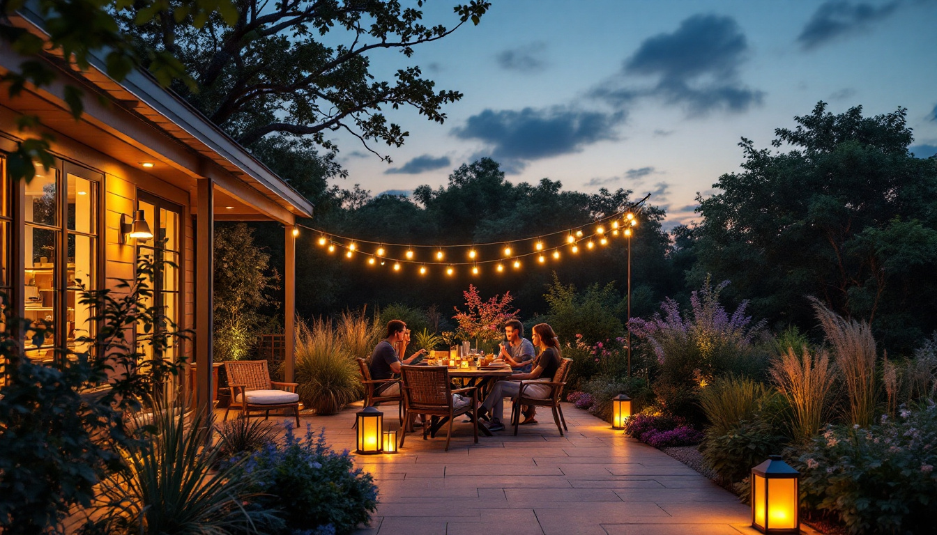 A photograph of a beautifully illuminated outdoor space featuring waterproof ceiling lights