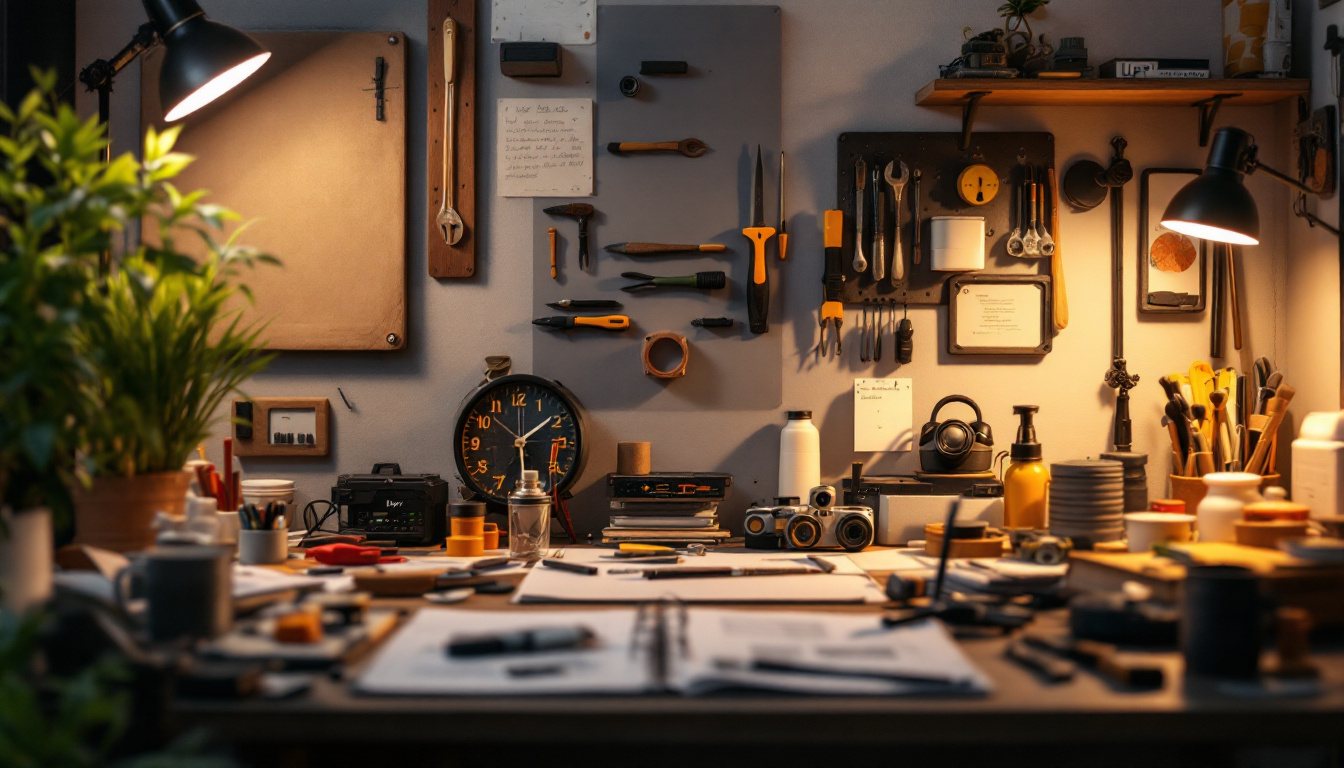 A photograph of a well-lit workspace featuring a variety of upfit supplies
