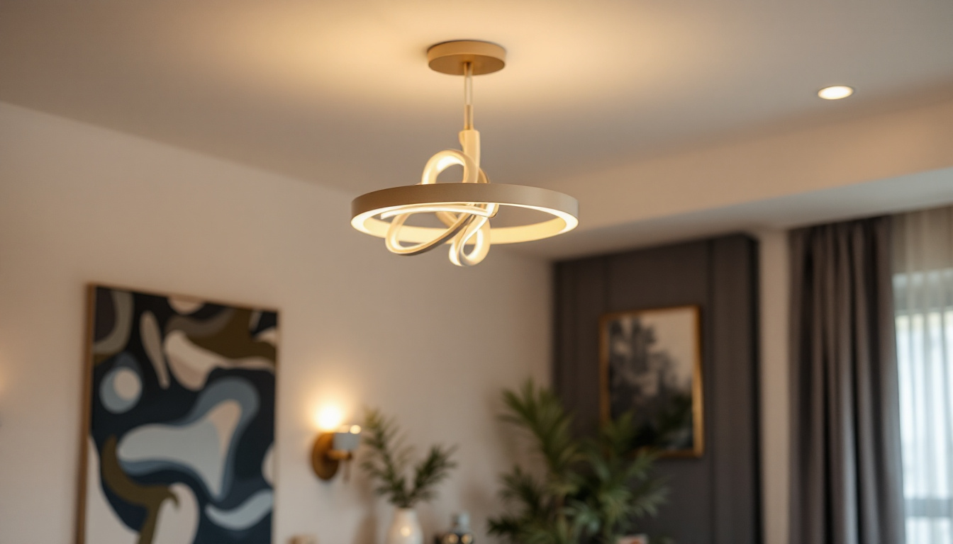A photograph of a beautifully designed overhead light fixture in a stylishly decorated room