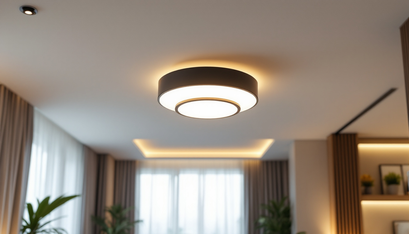 A photograph of a beautifully designed flush mount led ceiling light installed in a modern living space