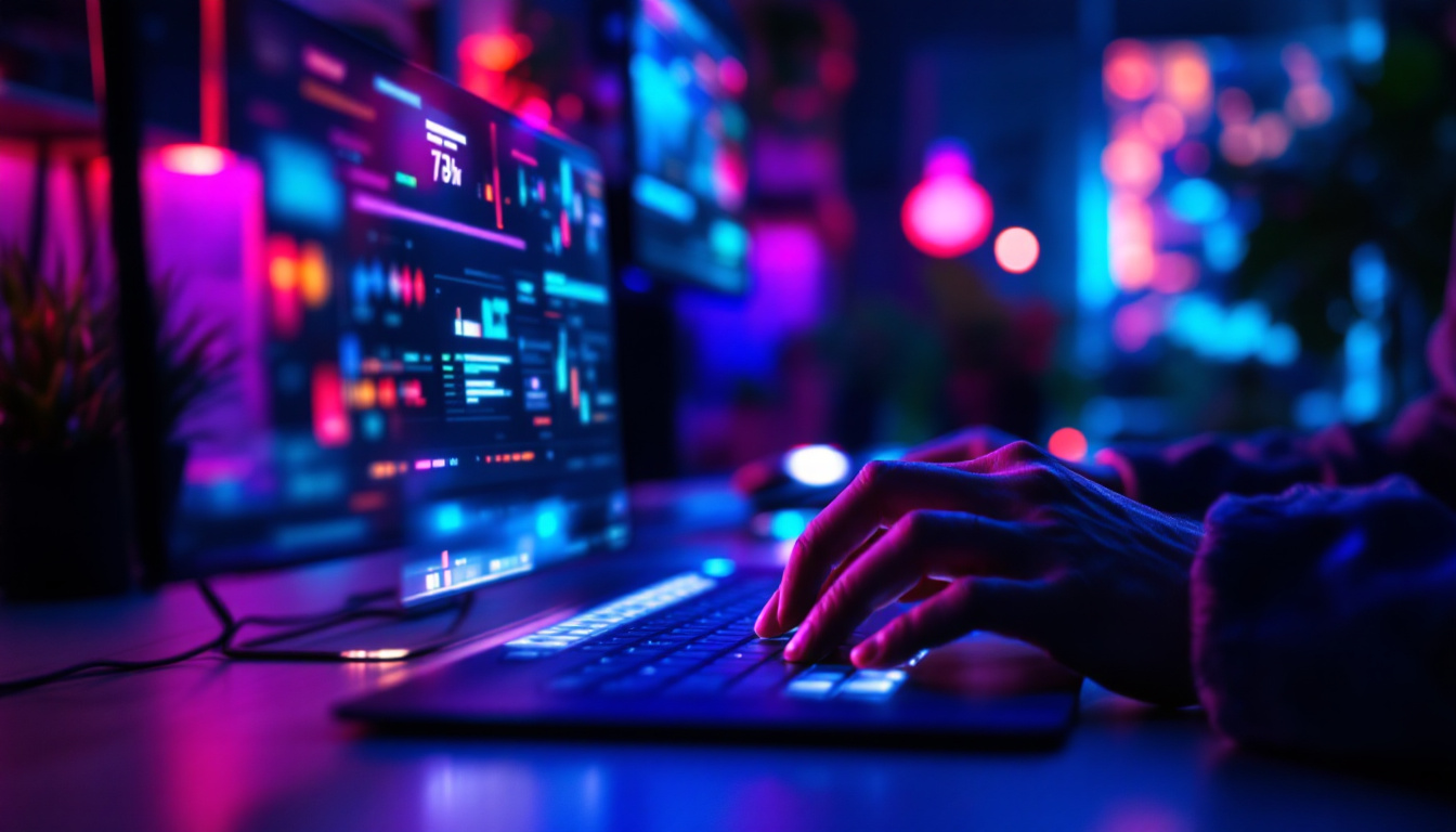 A photograph of a dynamic workspace featuring a photographer adjusting digital light switches