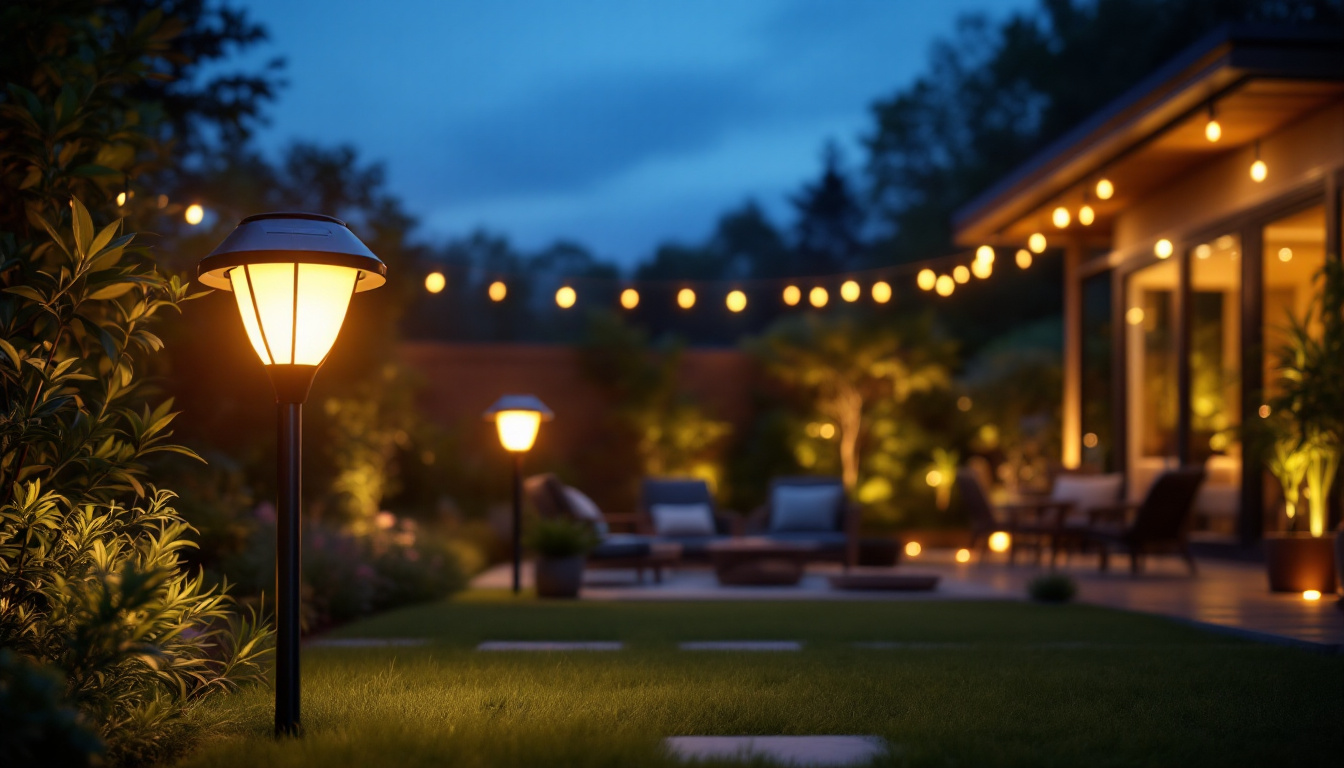 A photograph of a beautifully illuminated outdoor space at dusk